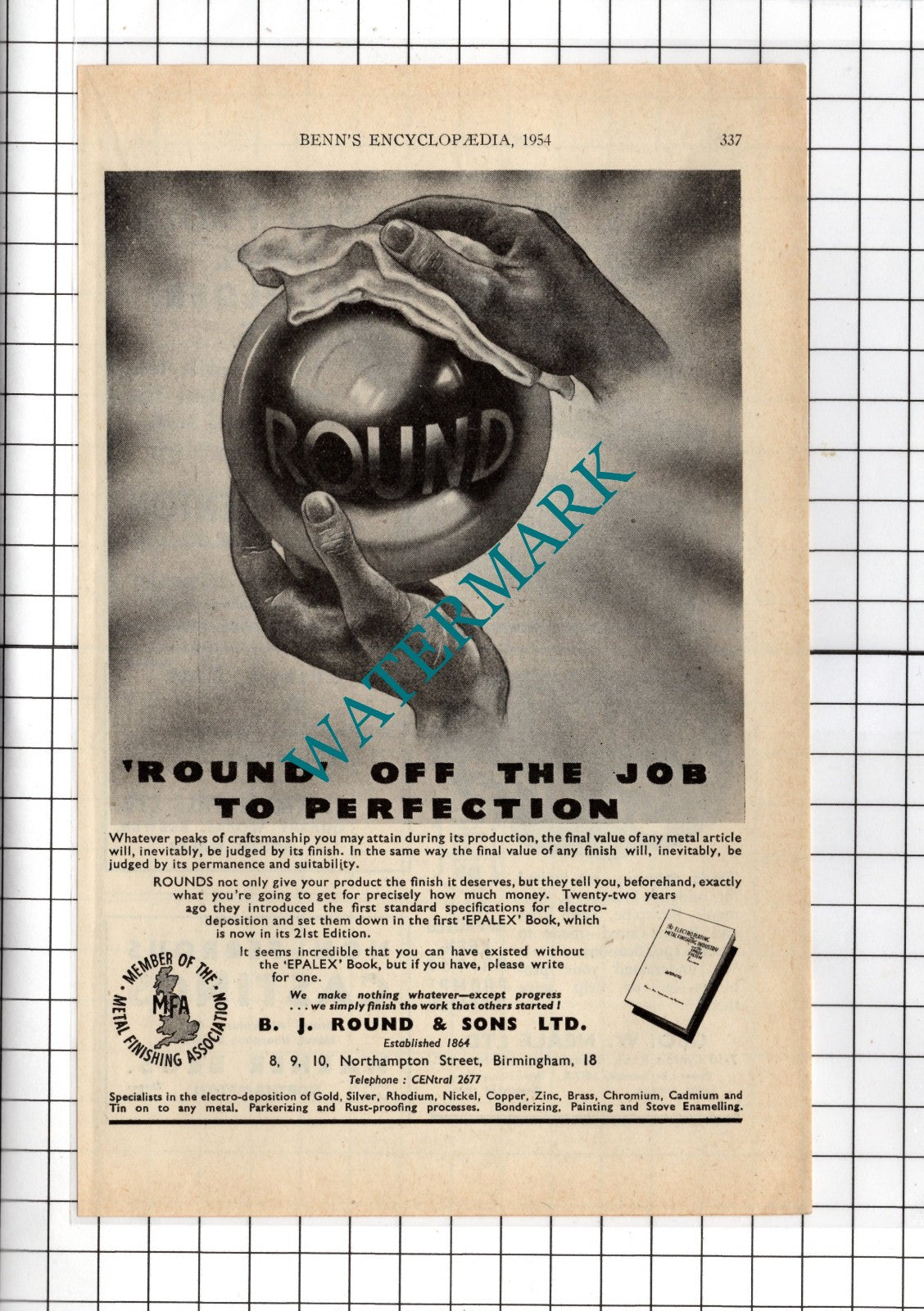 B J Round & Sons Ltd Birmingham - 1954 Advert