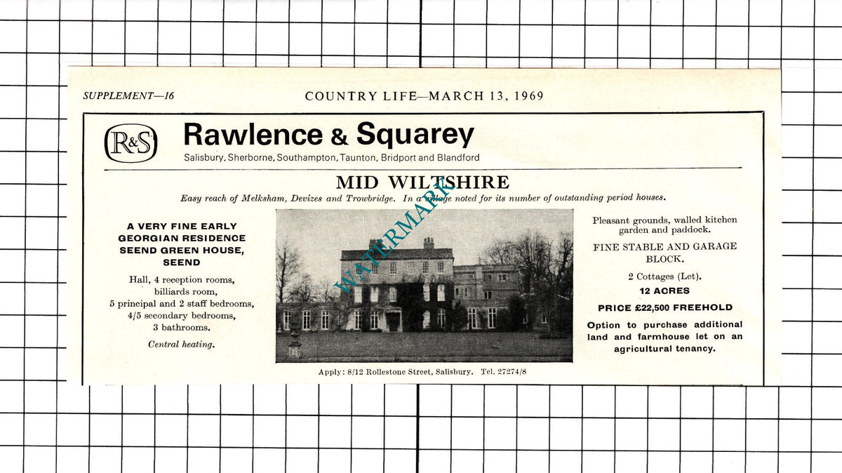 Seend Green House Seend Wiltshire House Sale Advert - 1969 Clipping / Print