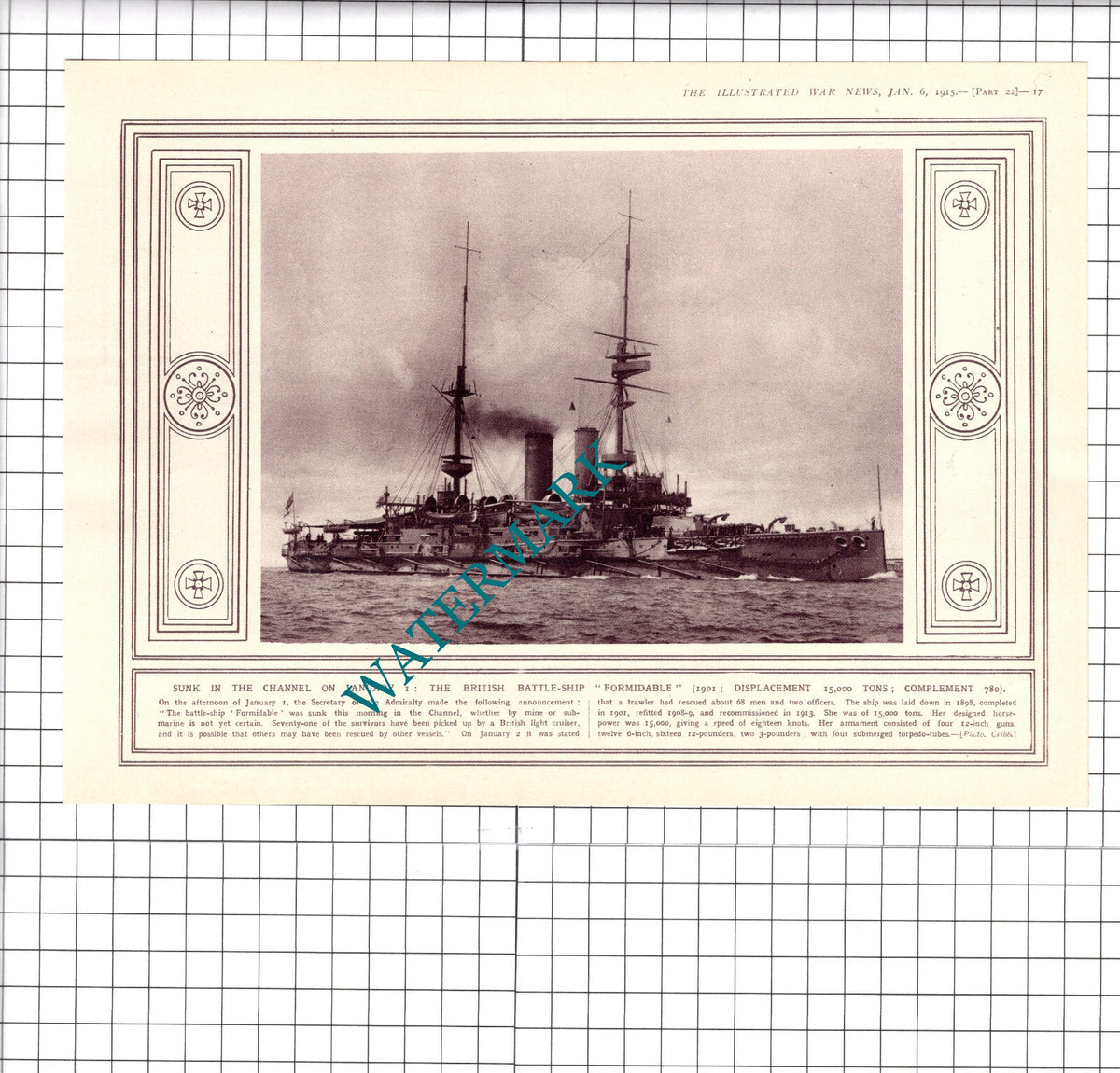 Battle Ship FORMIDABLE WW1 Great War - 1915 Book Print