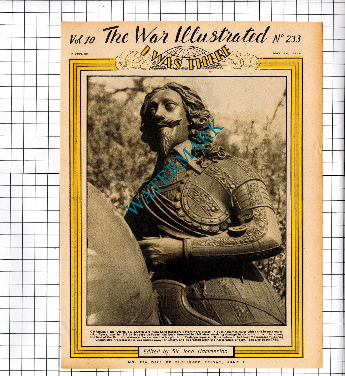 Lord Rosebery Mentmore Estate Charles I Statue - 1946 Cutting