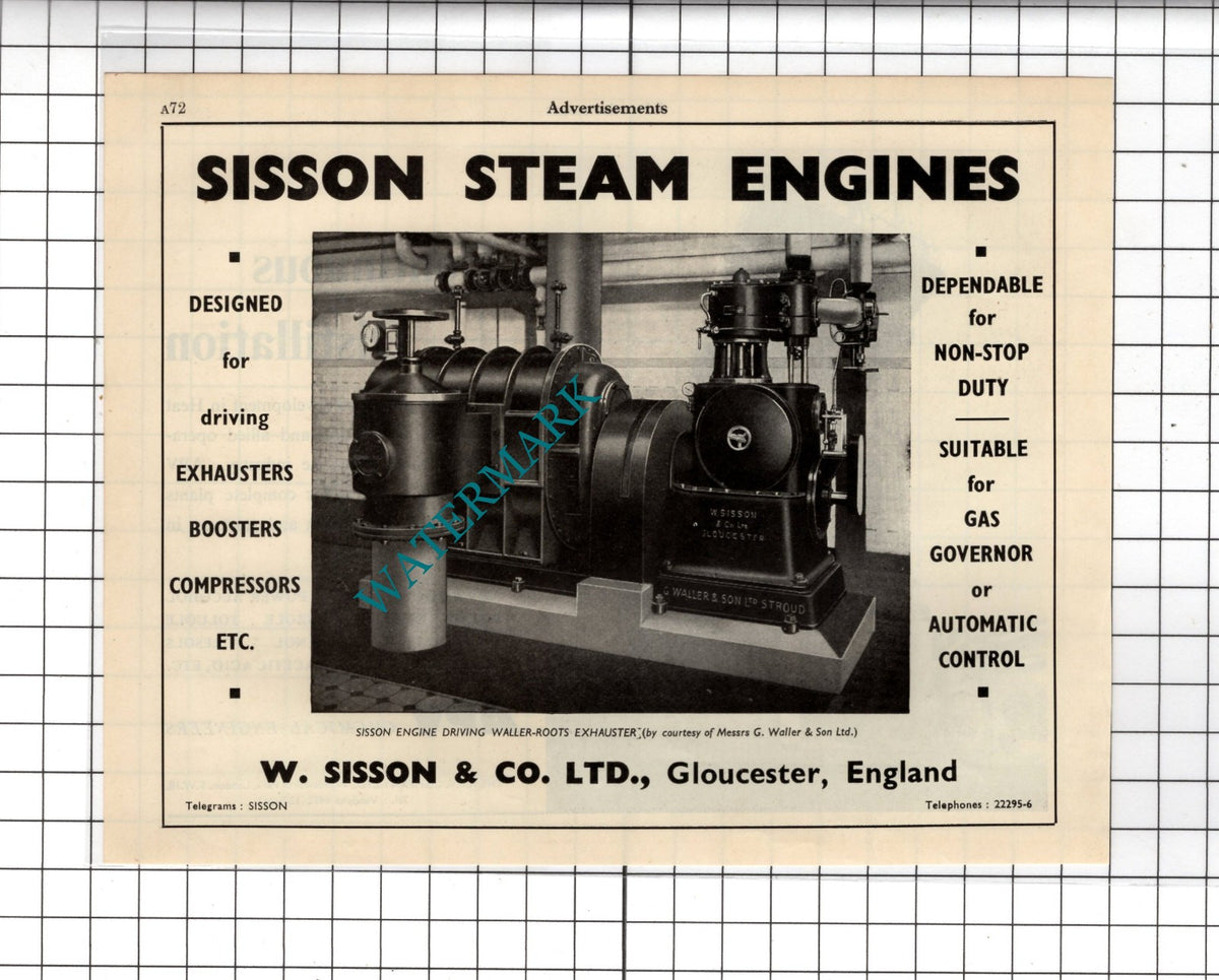 W Sisson & Co Ltd Gloucester England Sisson Steam Engines - 1951 Advert