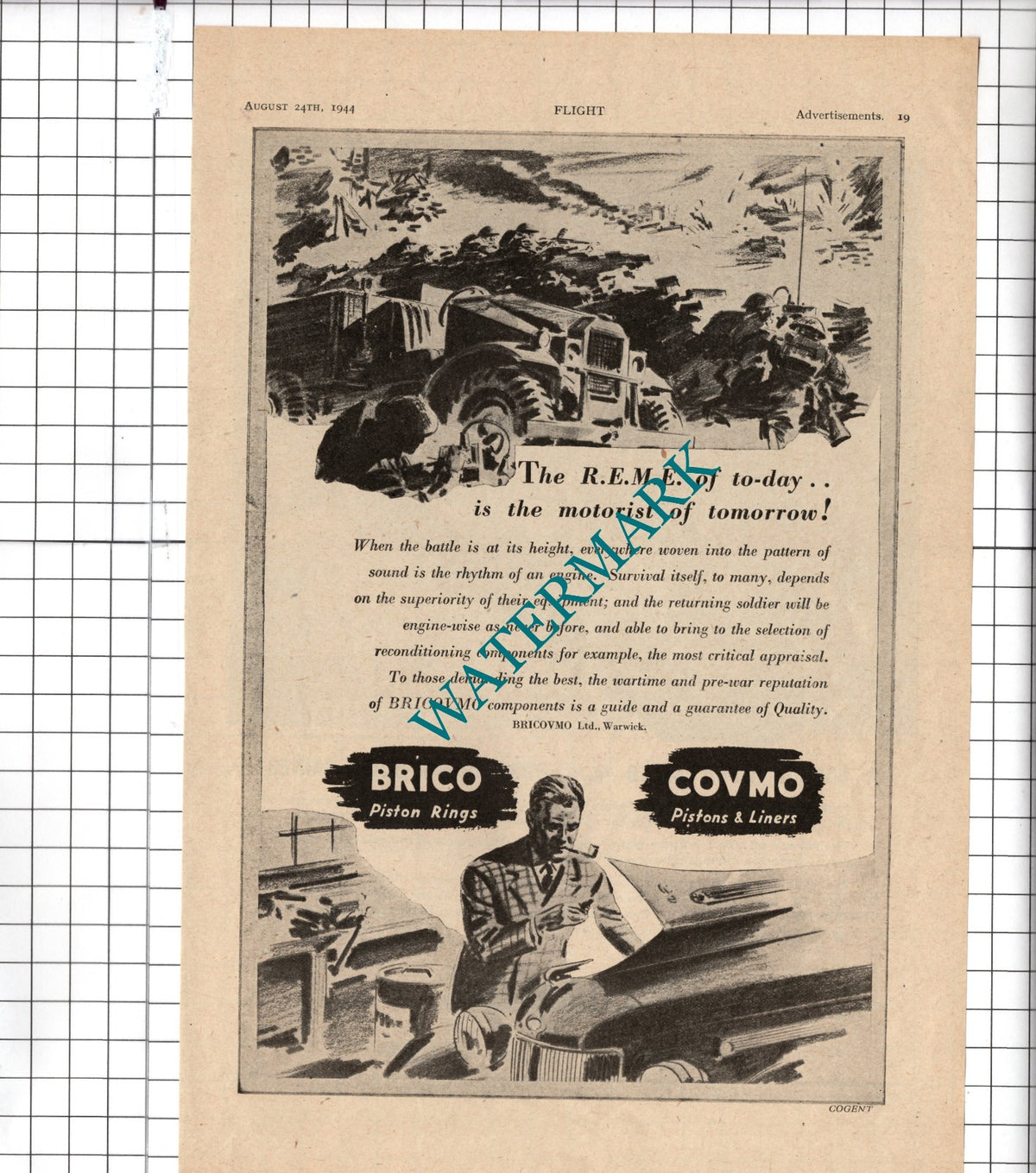 Bricovmo Ltd Warwick Brico Covmo World War Two WW2 Advert - 1944 Clipping