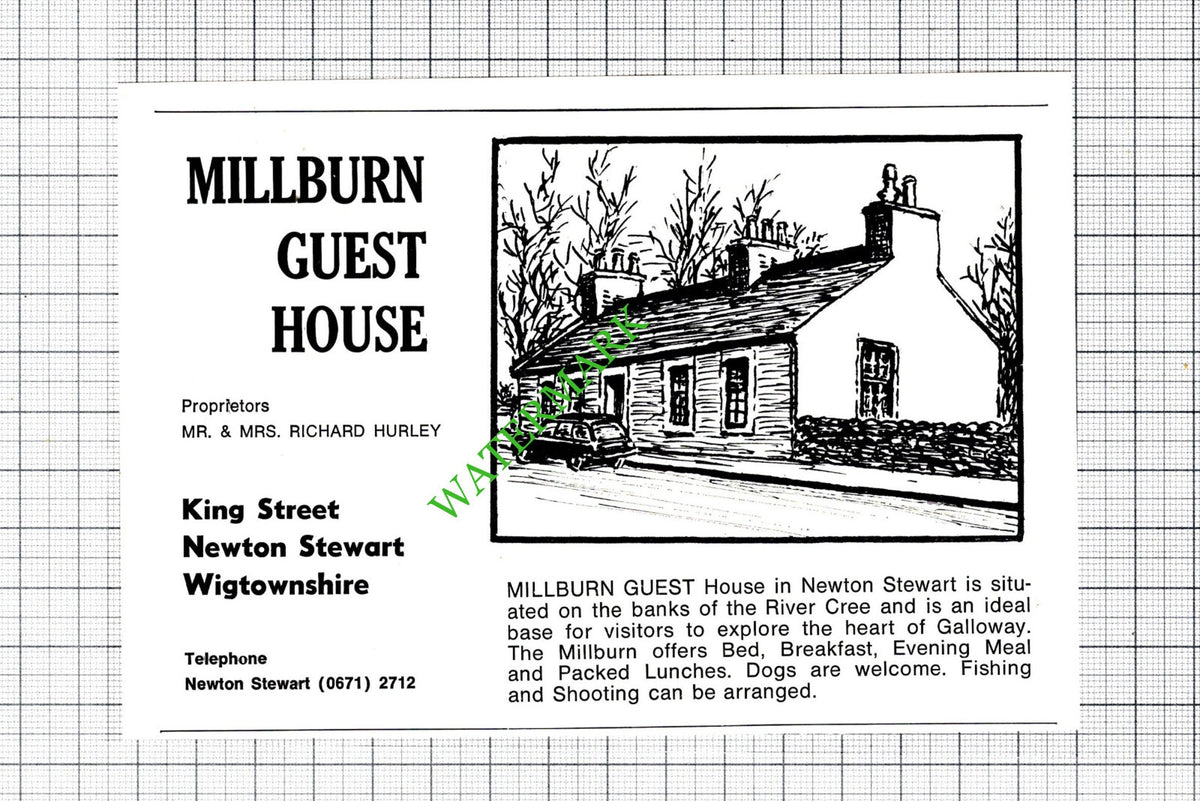 Millburn Guest House Newton Stewart Richard Hurley Small Advert - c.1975 Cutting