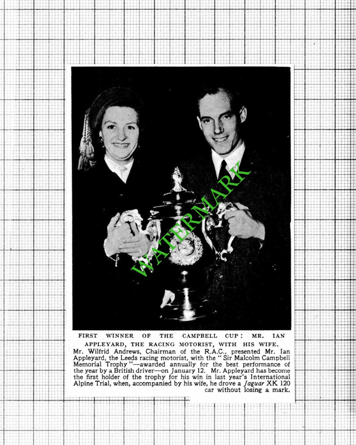 Mr Ian Appleyard Racing Driver Campbell Cup - 1951 Small Cutting