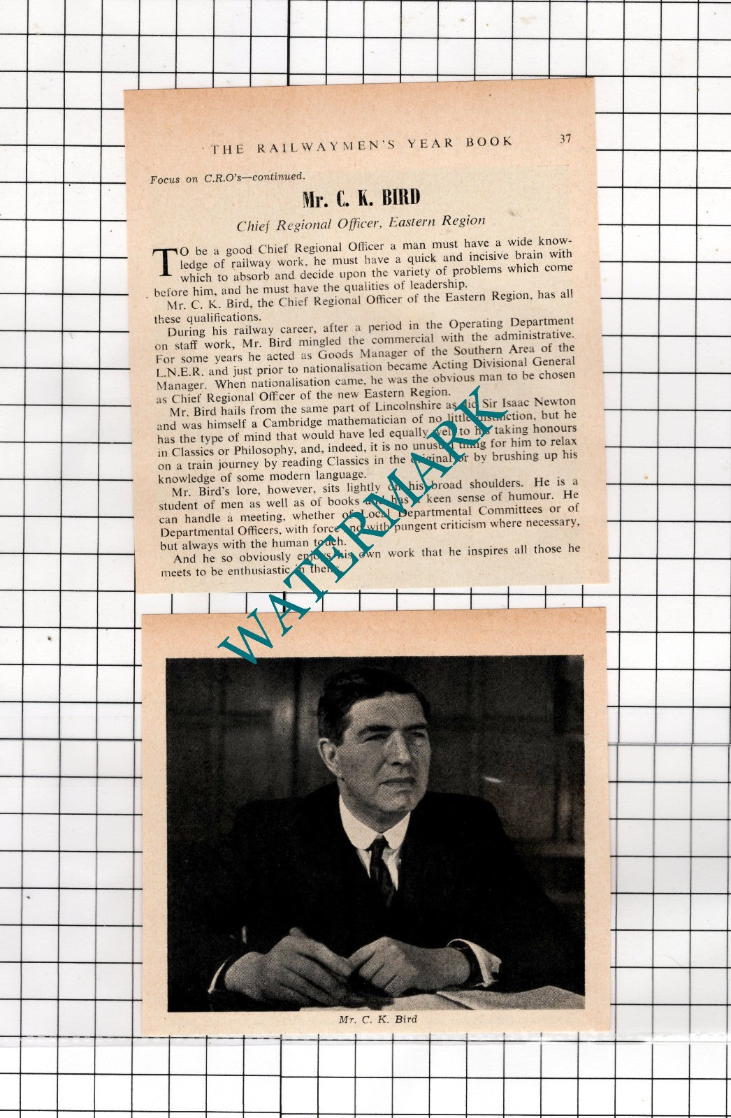 Mr C K Bird Lincolnshire Railway Eastern Region - c.1950s Two-Part Clipping