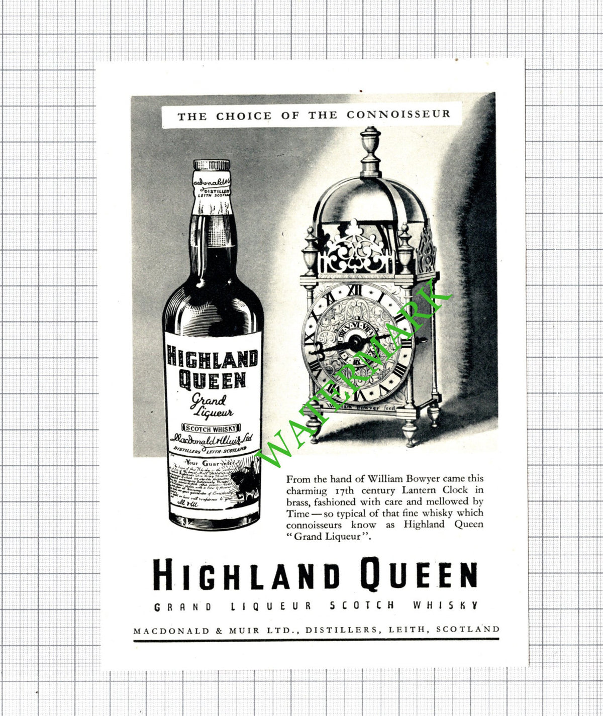 Highland Queen Whisky William Bowyer Advert - 1949 Small Cutting