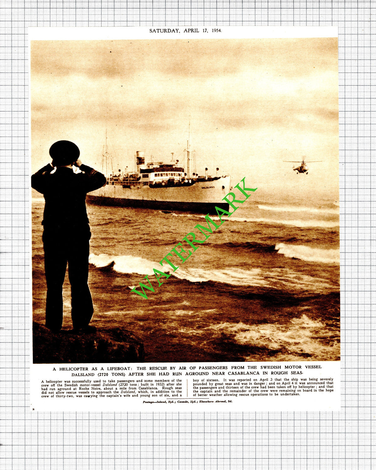 Swedish Ship DALSLAND Run Aground Roche Noire Casablanca -1954 Cutting
