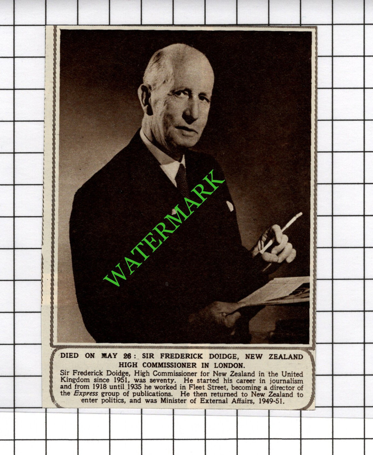 Sir Frederick Doidge Obituary - 1954 Cutting