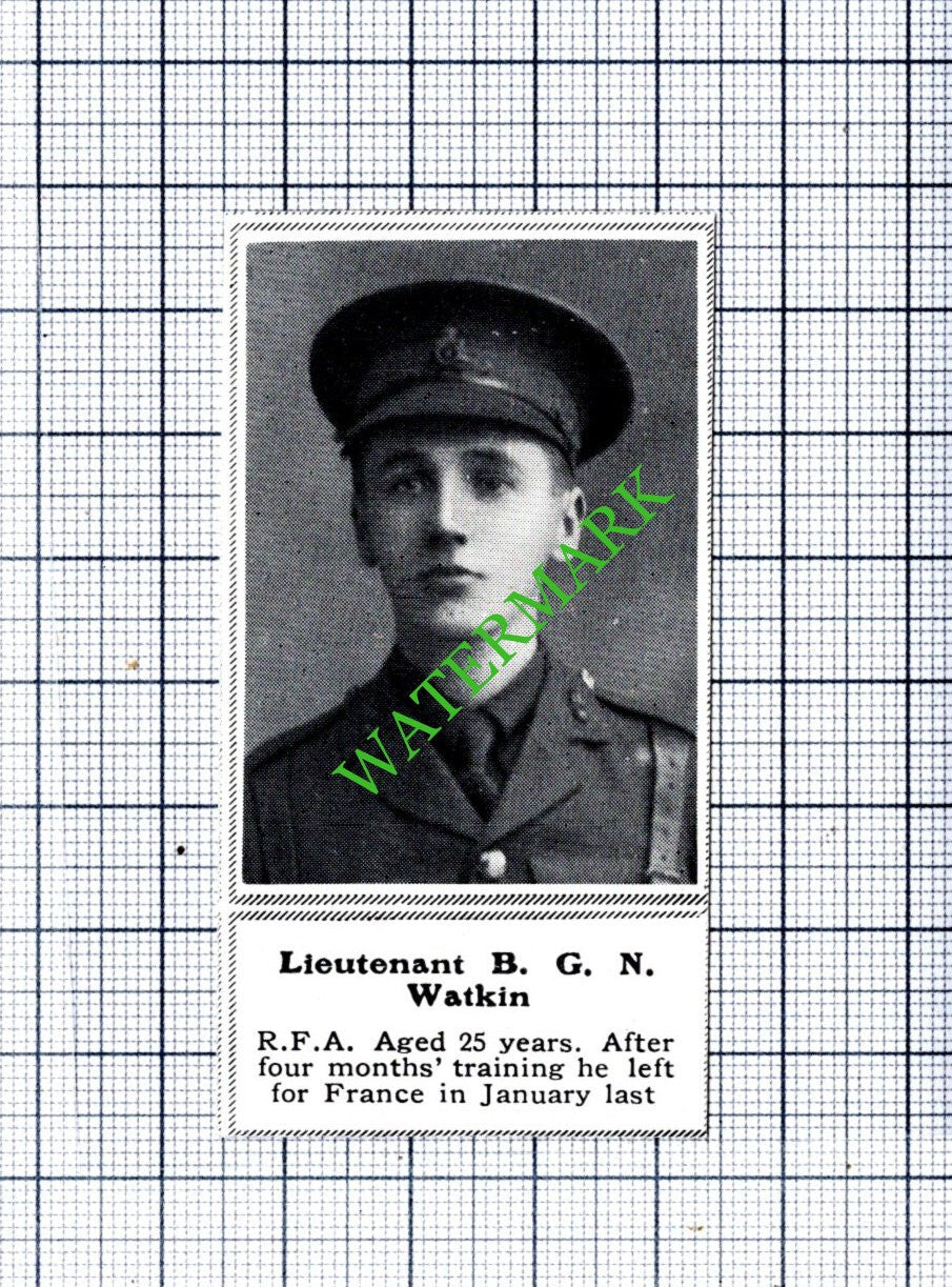Lt B G N Watkin RFA WW1 - 1915 SMALL Cutting