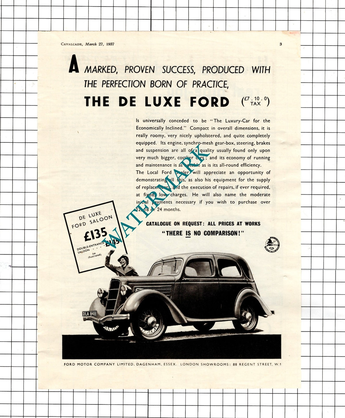 De Luxe Ford Saloon Car Advert Ford Motor Company - 1937
