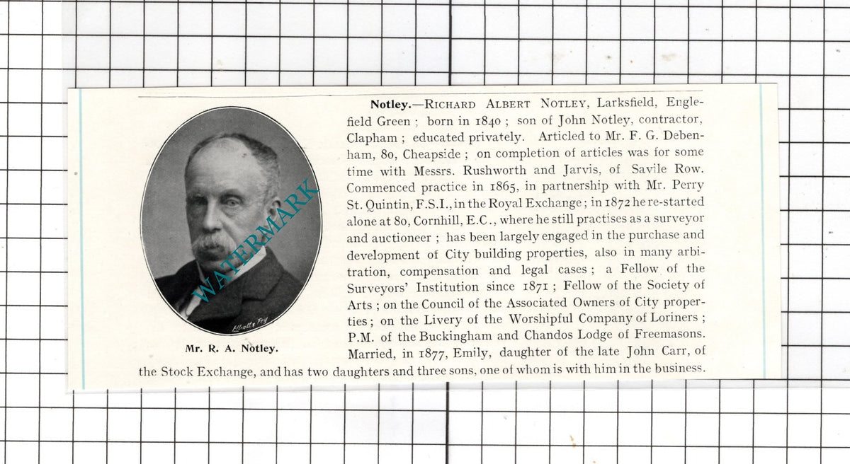 Mr Richard Albert Notley Larksfield Englefield Green London - c.1905 Clipping