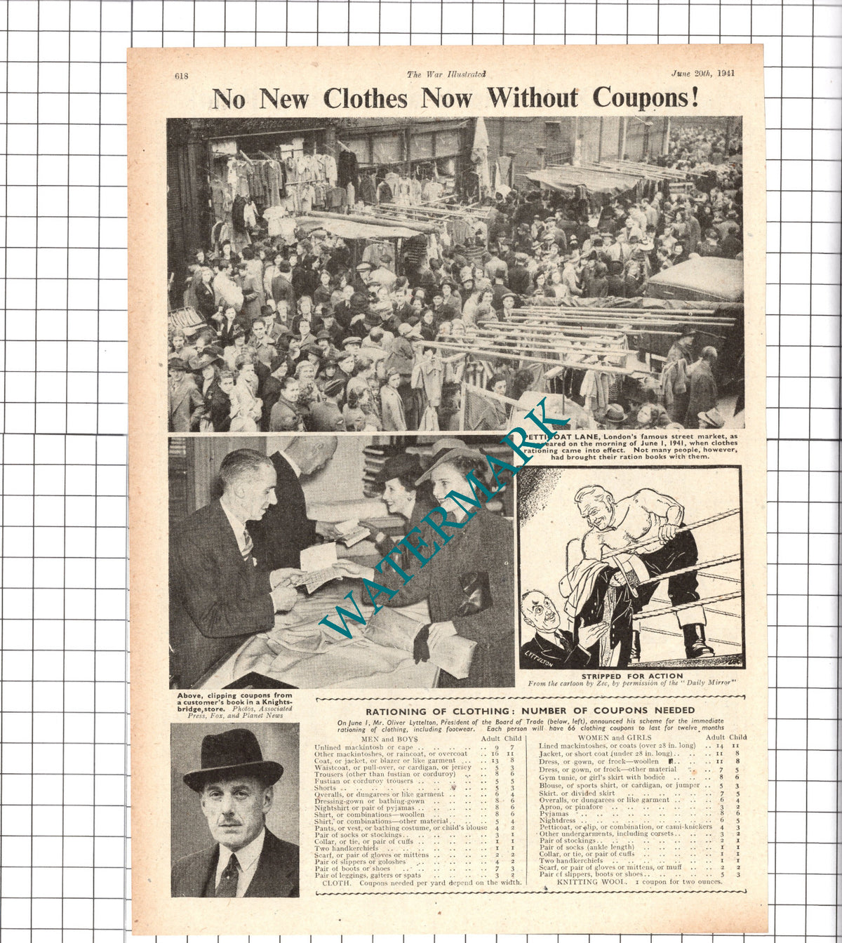 Wartime Clothes Rationing Oliver Lyttelton Petticoat Lane - 1941 Clipping