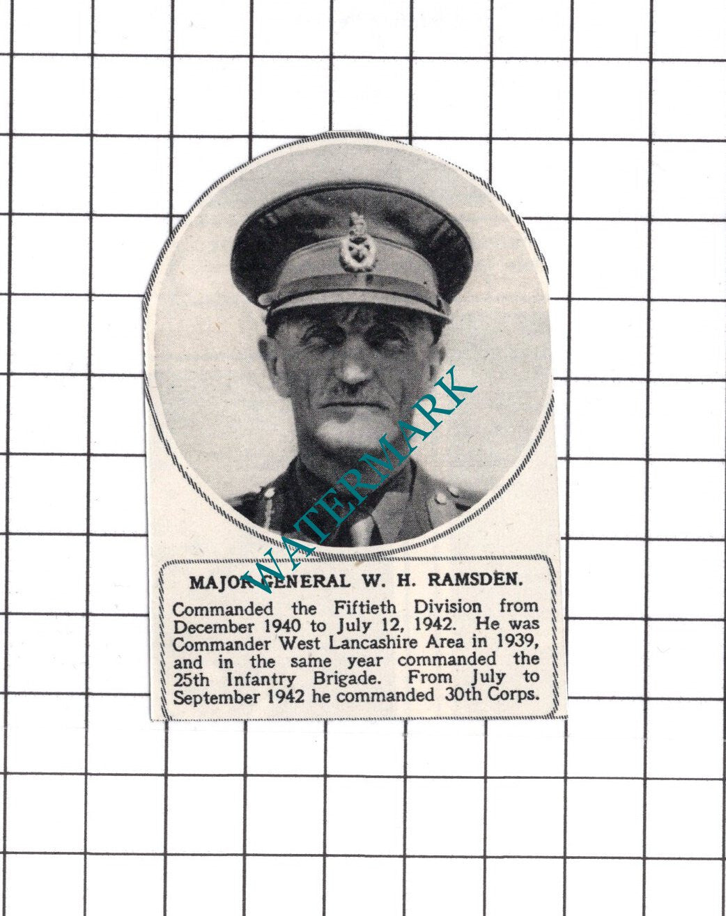 Major General W H Ramsden Fiftieth Division WW2 - 1945 Small Clipping