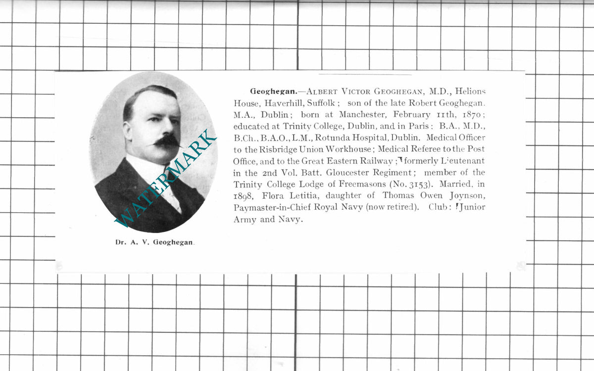 Dr Albert Victor Geoghegan Helions House Haverhill Suffolk - 1911 Clipping
