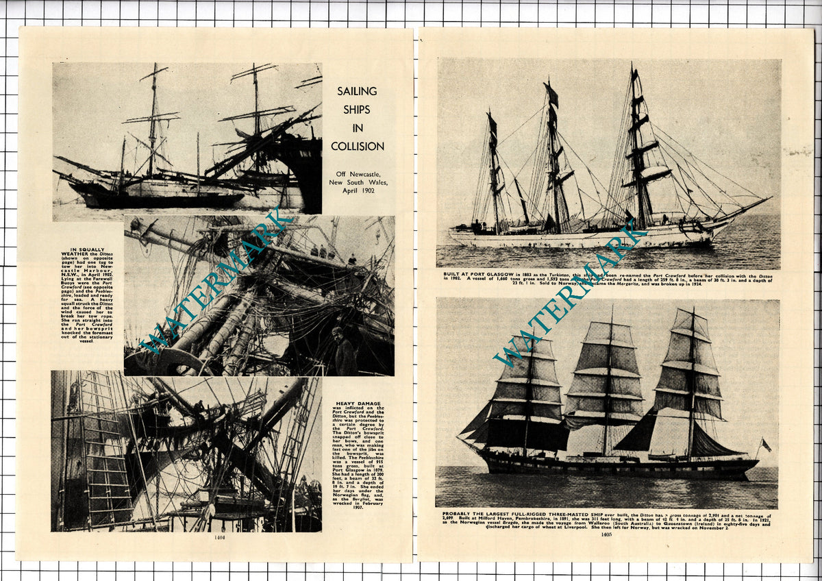 Port Crawford DITTON Ship Collision Newcastle Australia c.1940's 2-Part Cutting