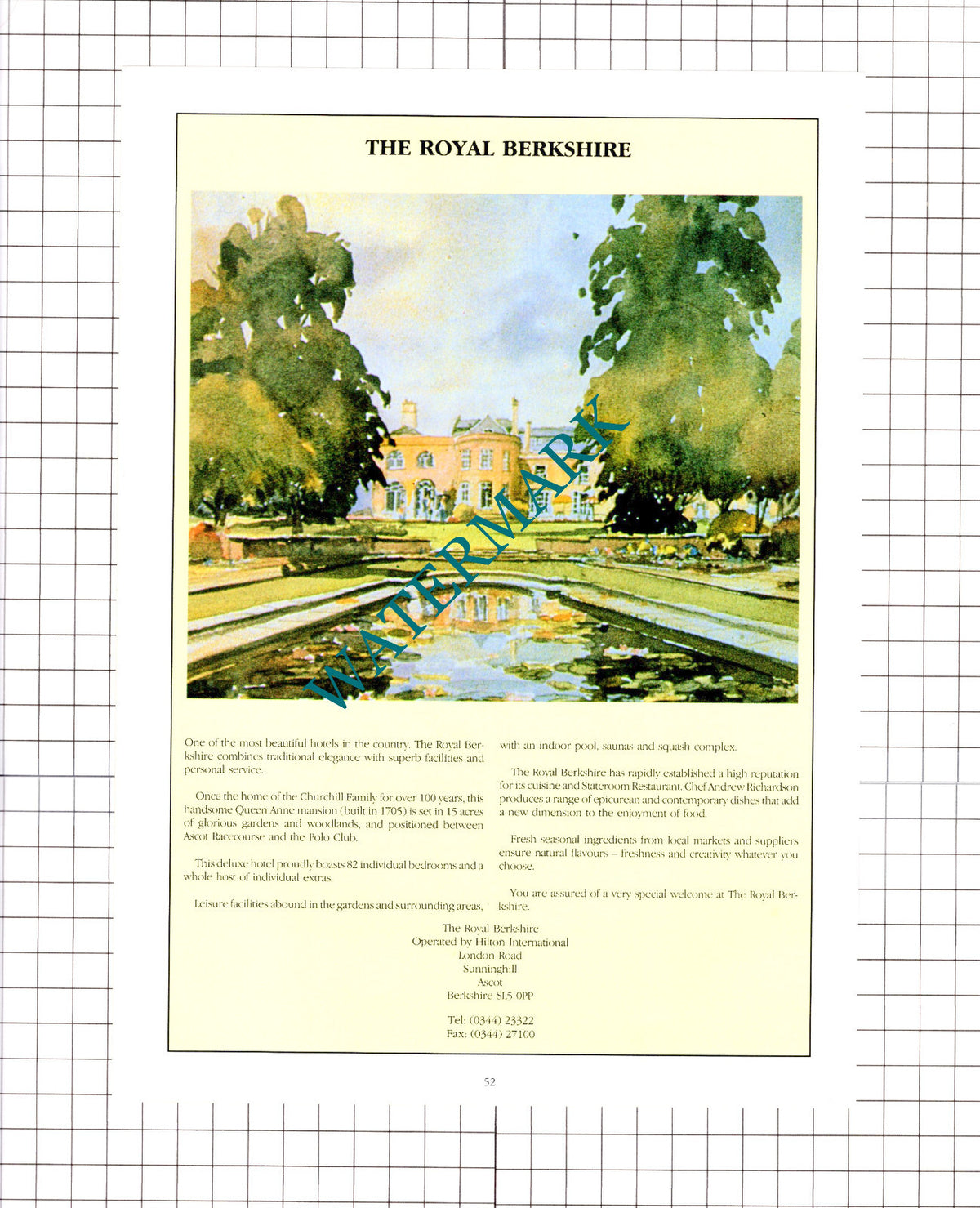 Pennyhill Park Bagshot Surrey / The Royal Berkshire Hotel Ascot - 1992 Advert