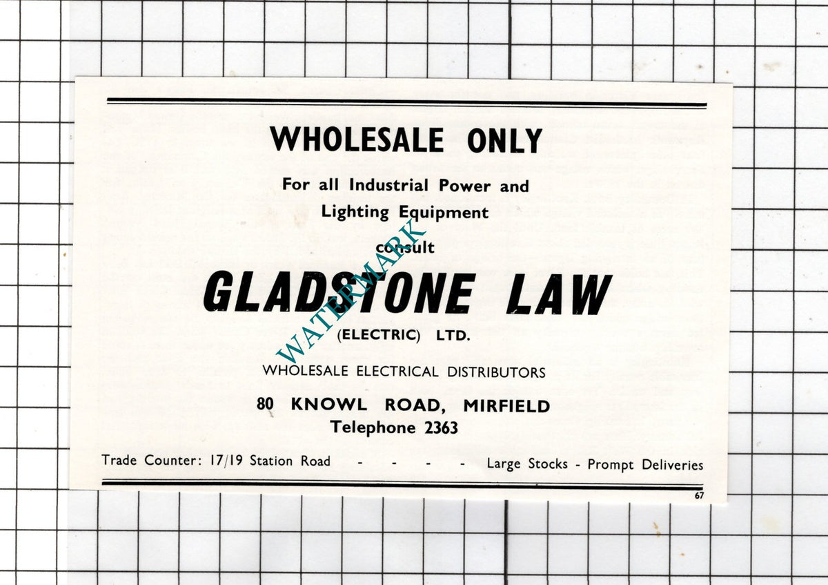 Gladstone Law Electric Ltd Mirfield Yorkshire - c.1962 Small Advert