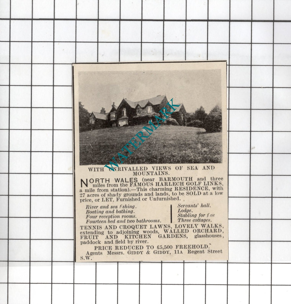 Barmouth North Wales Small House Sale Advert - 1916