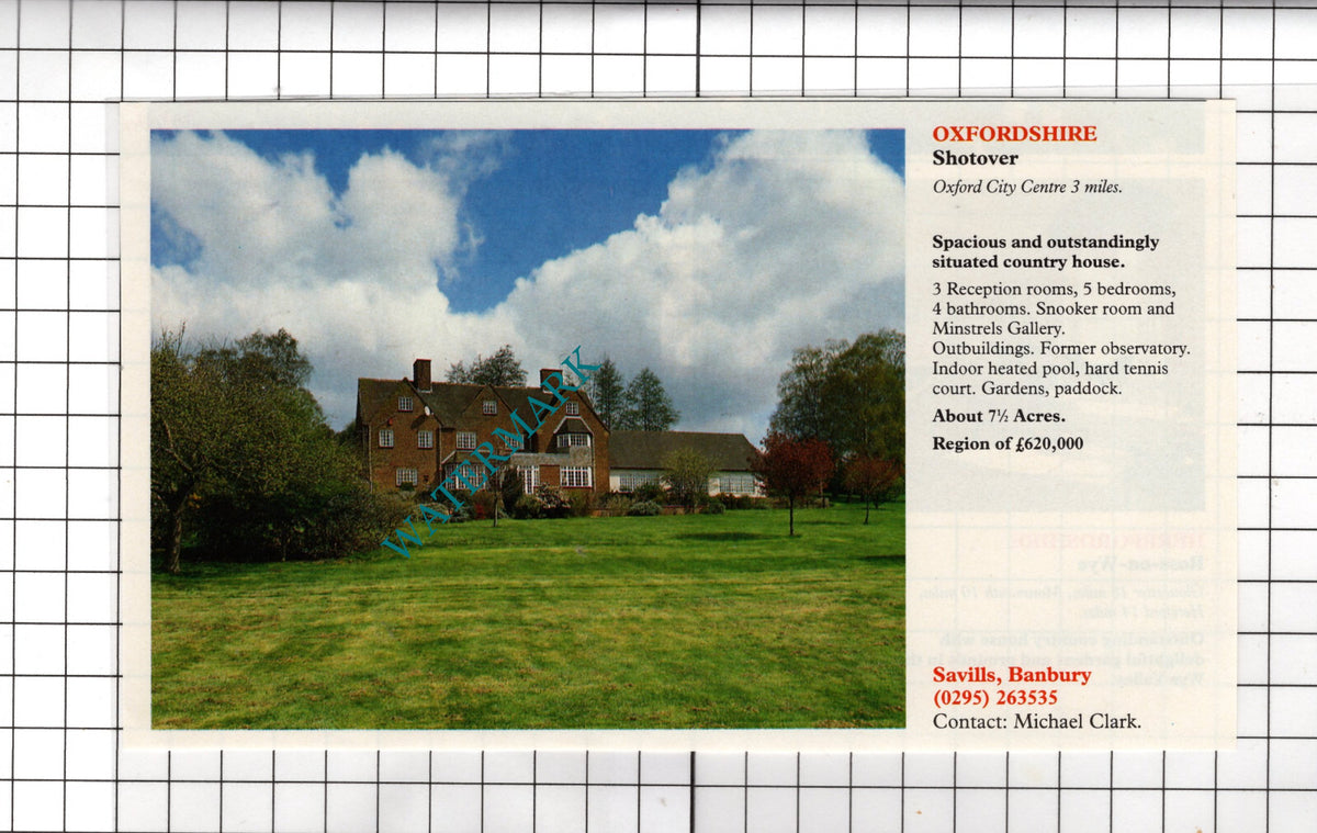 Shotover Oxfordshire House Sale Advert -- 1991 Cutting
