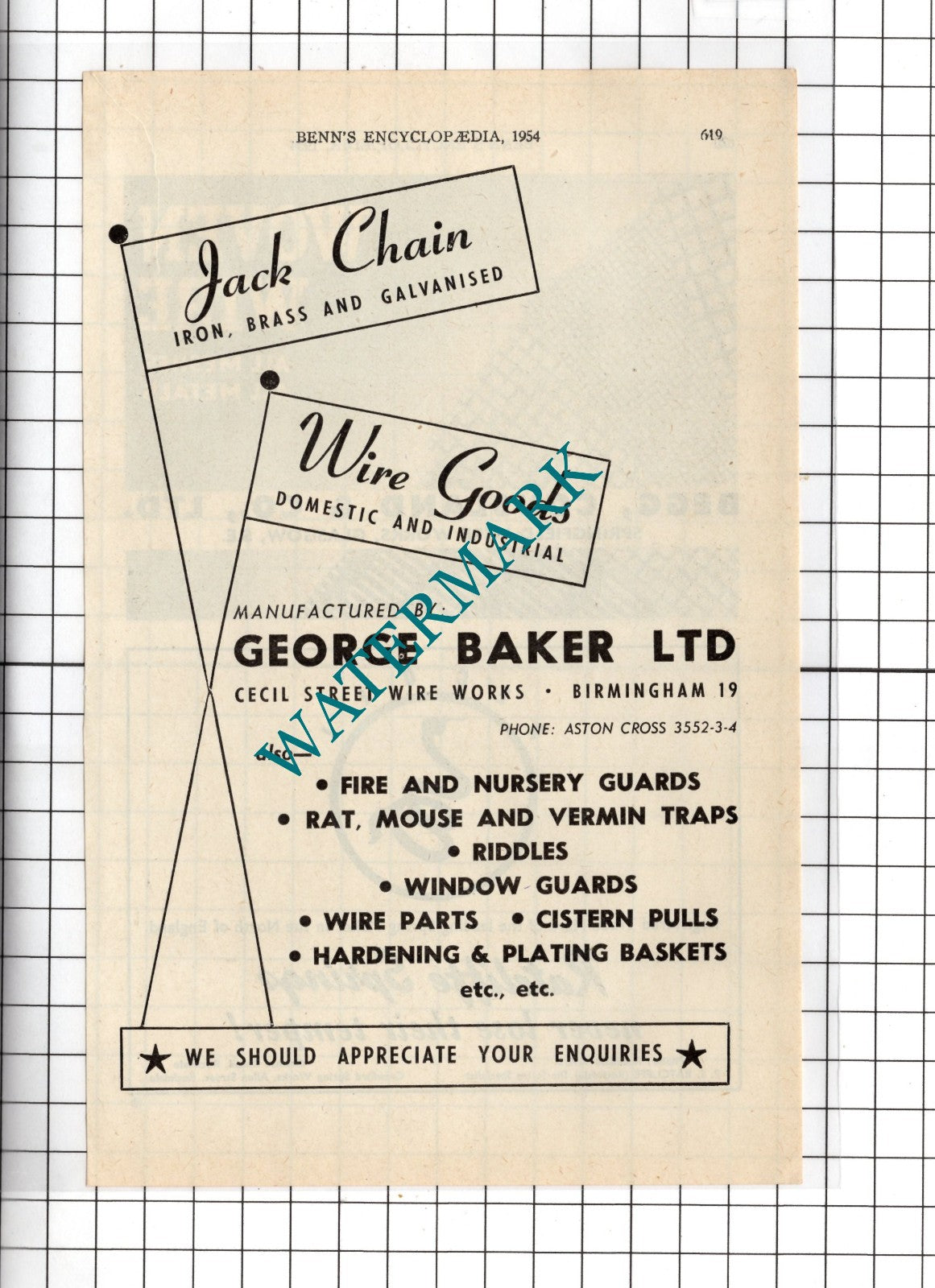 George Baker Ltd Cecil Street Wire Works Birmingham - 1954 Advert