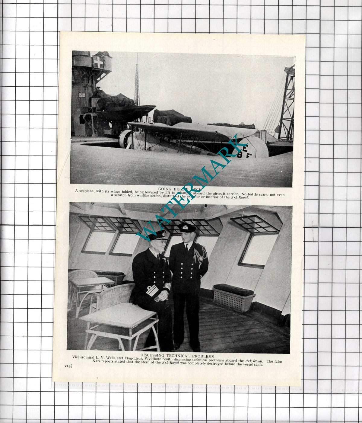 Ark Royal Ship World War Two Flag Lt Wyldbore Smith- c.1940's Cutting