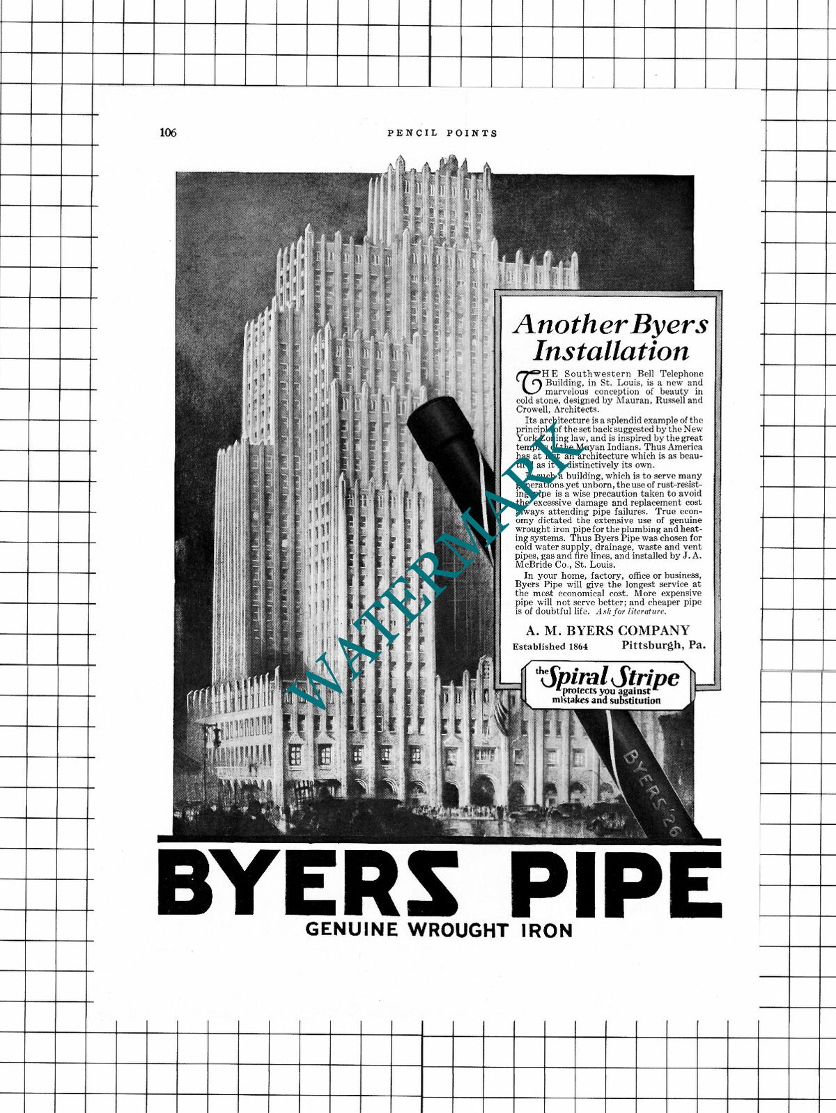 The Southwestern Bell Telephone Building St Louis A M Byers Co - 1926 Advert