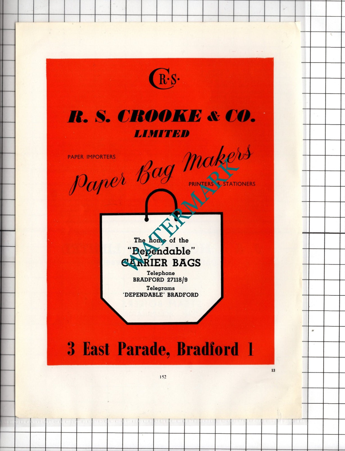 R S Crooke & Co Ltd Bradford Yorkshire Paper Bag Makers - c.1962 Advert