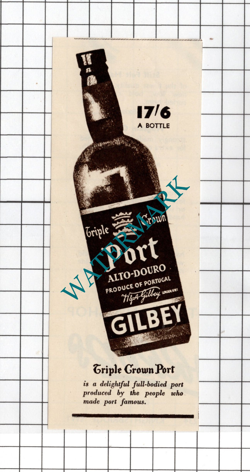 Triple Crown Port Advert Gilbey - 1950 SMALL Cutting