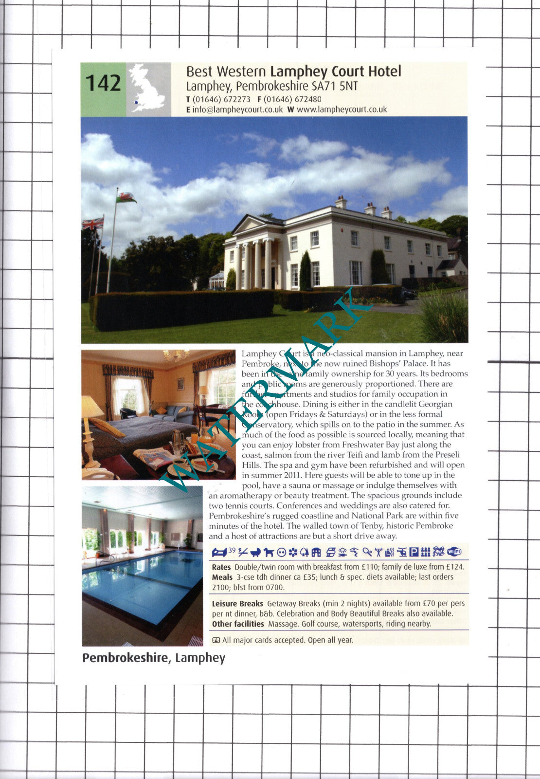 Wolfscastle Hotel Haverfordwest / Lamphey Court Hotel Advert - 2011 Cutting