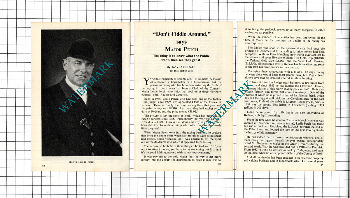 Major Leslie Petch Horse Racing - c.1960 Small Article