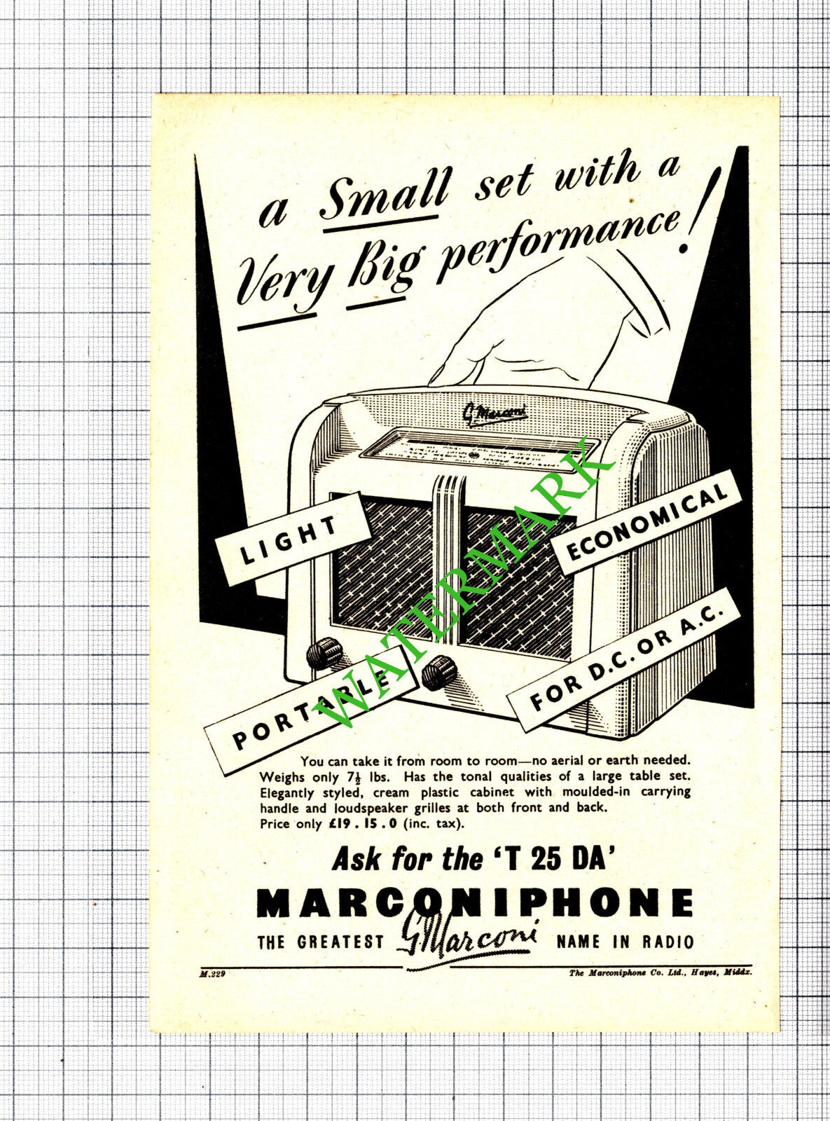 Marconiphone Radio Small Advert - 1951 Cutting