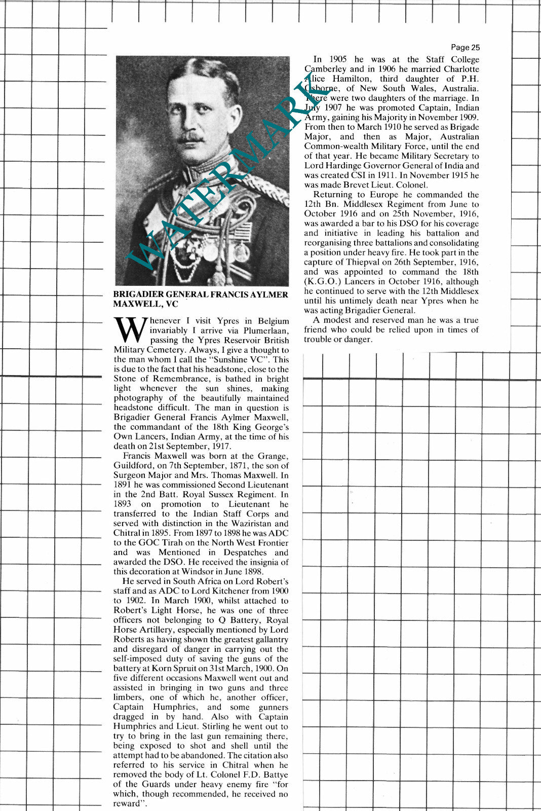 Brigadier General Francis Aylmer Maxwell - 1980 Cutting / Print