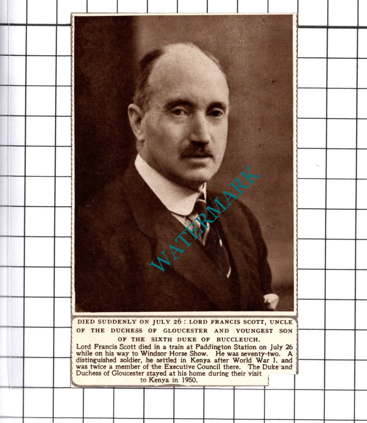 Lord Francis Scott Obituary - 1952 Small Cutting