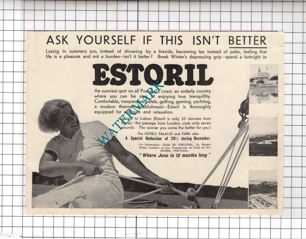 Estoril Portugal Tourism Advert - 1936 Clipping