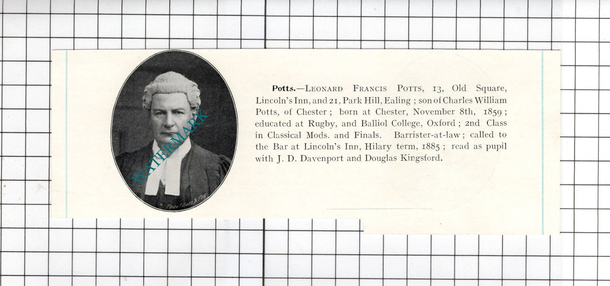 Joseph Randolph Randolph Eastcourt Leonard Francis Potts Chester c.1905 Clipping