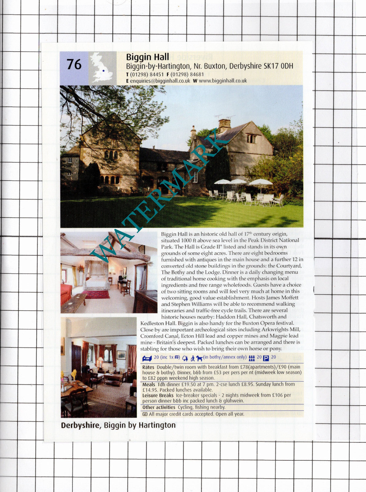 Riverside House Hotel Ashford In The Water / Biggin Hall Derbyshire -2011 Advert
