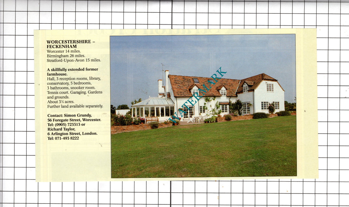 Feckenham Worcestershire House Sale Advert - 1994 Cutting