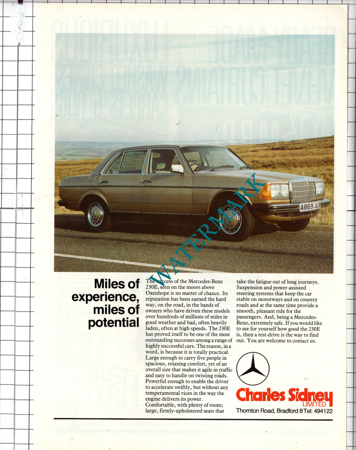 Mercedes Benz 230E Advert Charles Sidney Ltd Bradford Yorkshire - 1985 Advert