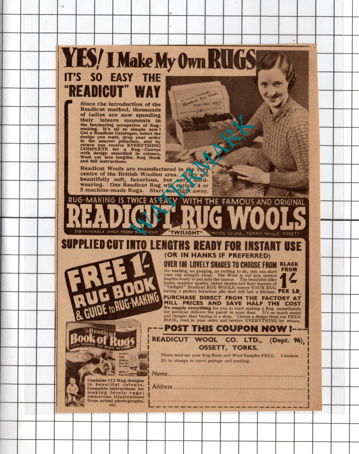 Readicut Wool Co Ltd Ossett Readicut Rugs ADVERT - 1936 Clipping / Print