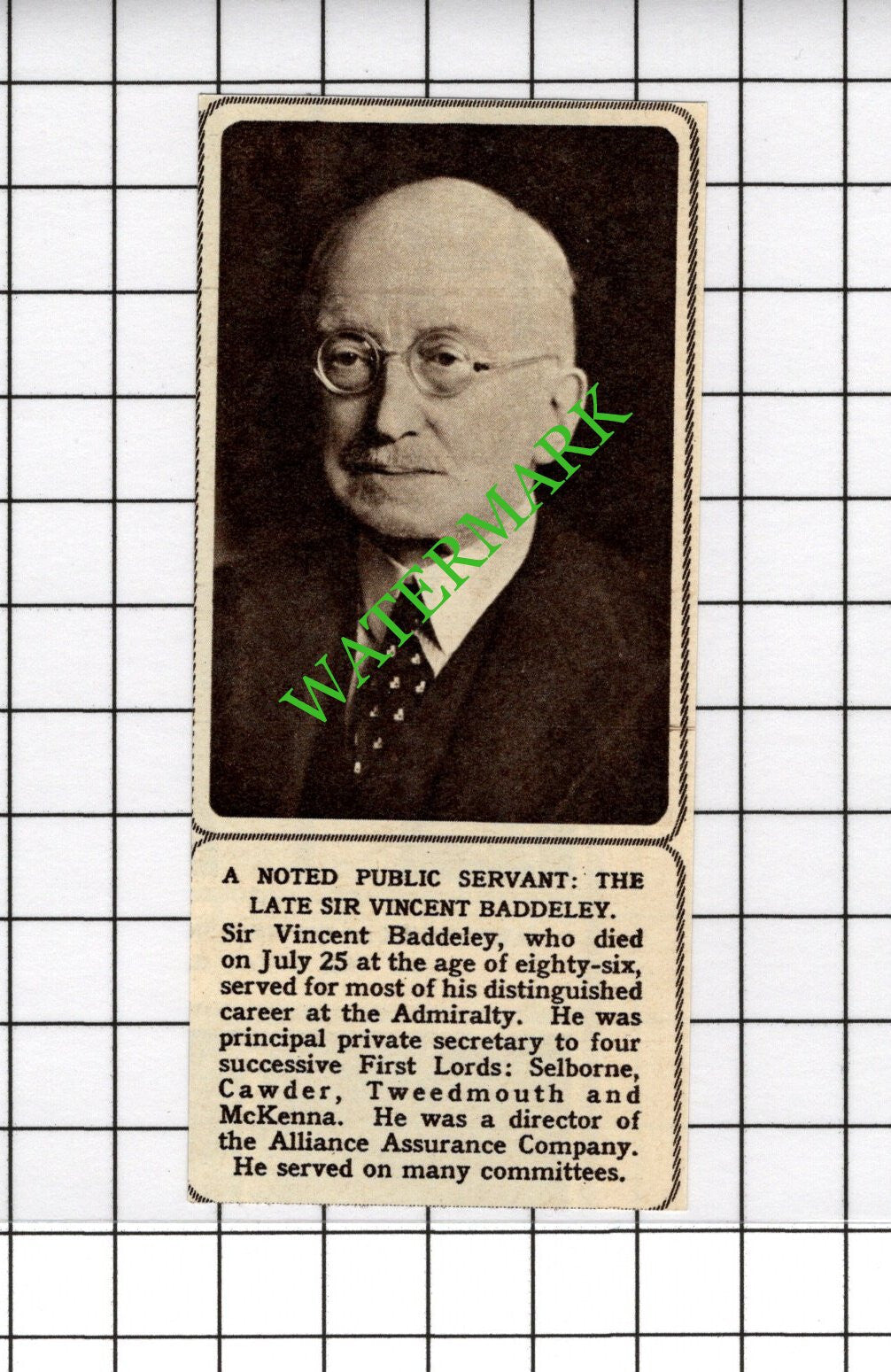 Sir Vincent Baddeley Obituary - 1961 SMALL Cutting