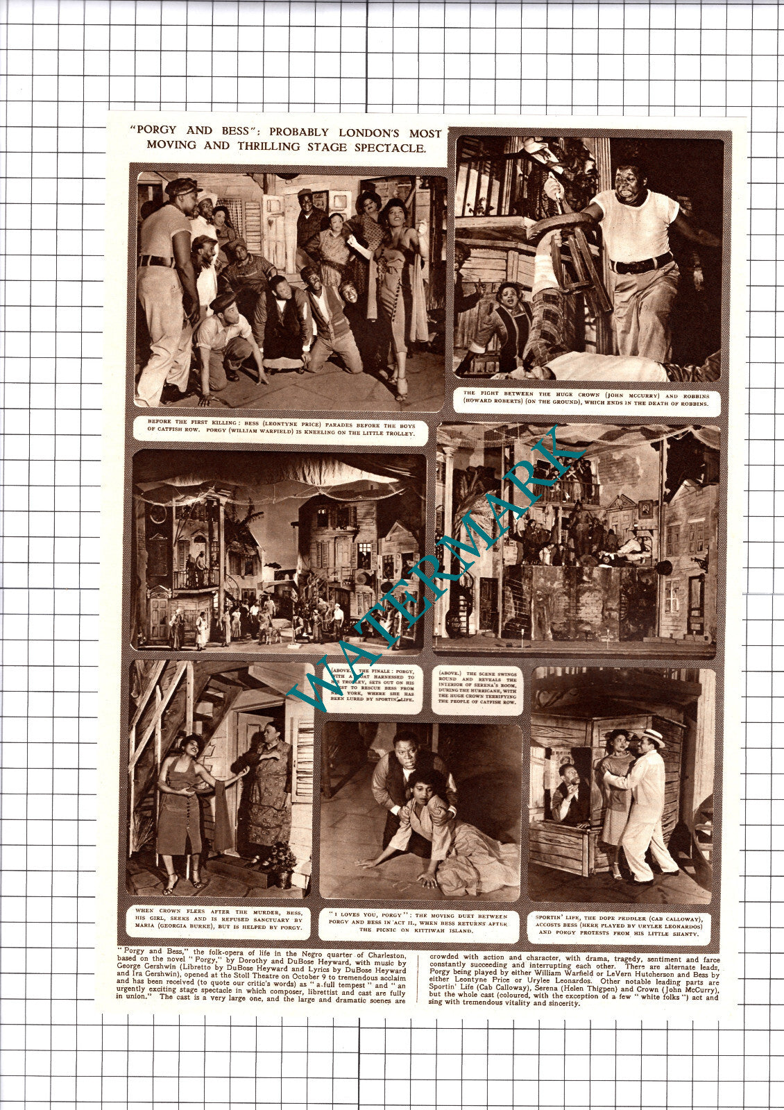 Porgy & Bess Stoll Theatre Warfield Leontyne Price John McCurry - 1952 Cutting