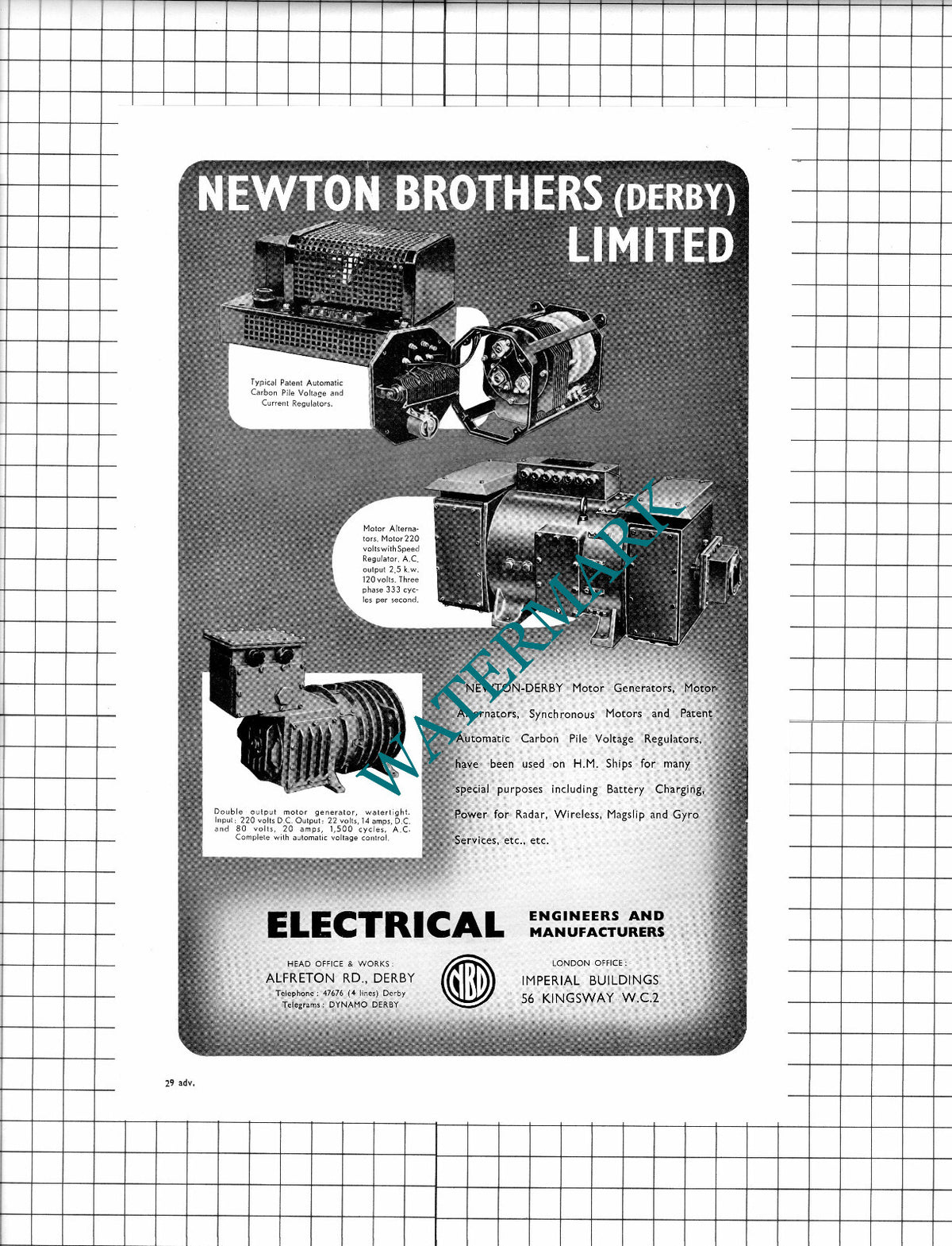 Newton Brothers Derby Ltd Advert - 1960 Clipping / Print