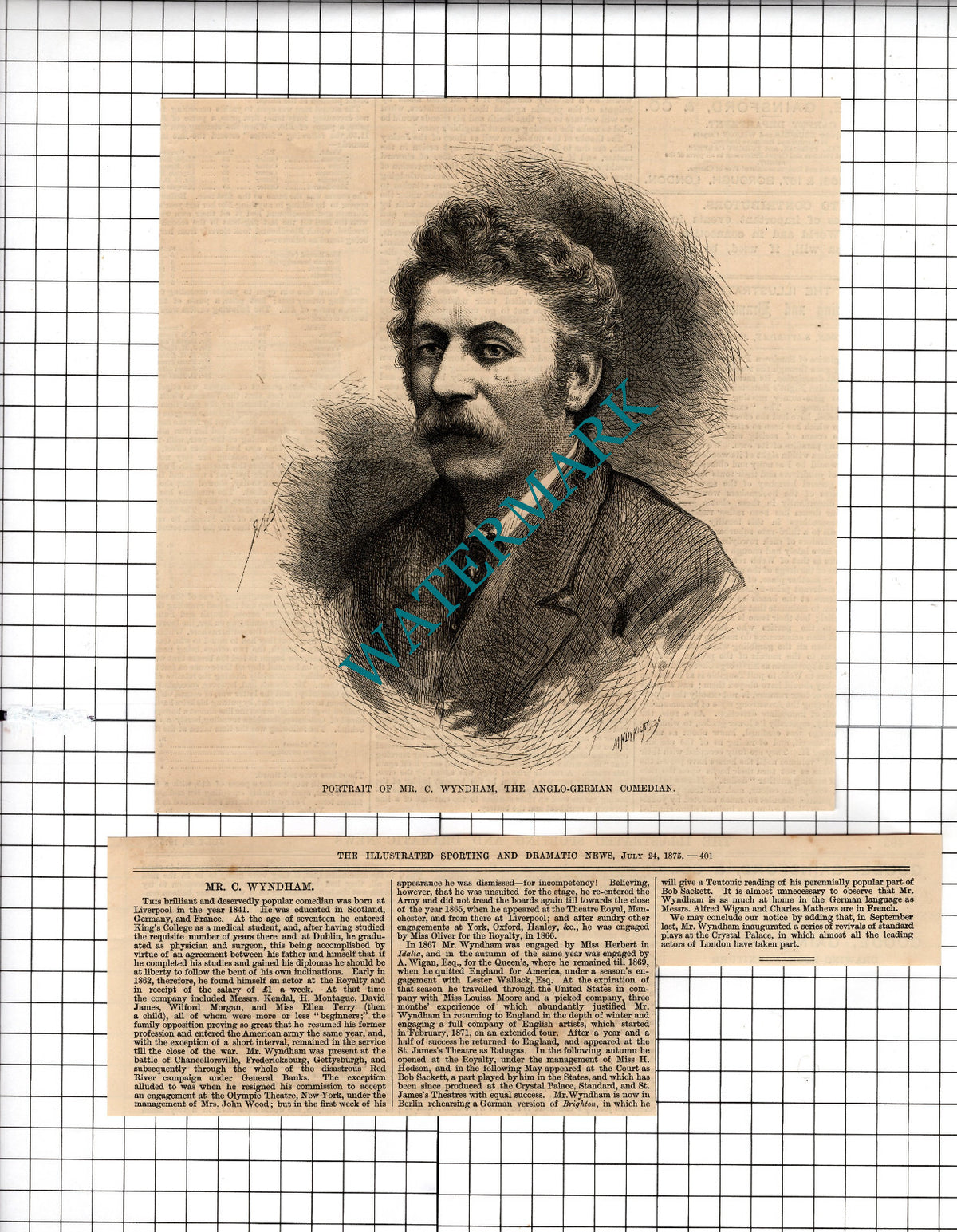 Mr C Wyndham Liverpool Comedian - 1875 Two-Part Clipping