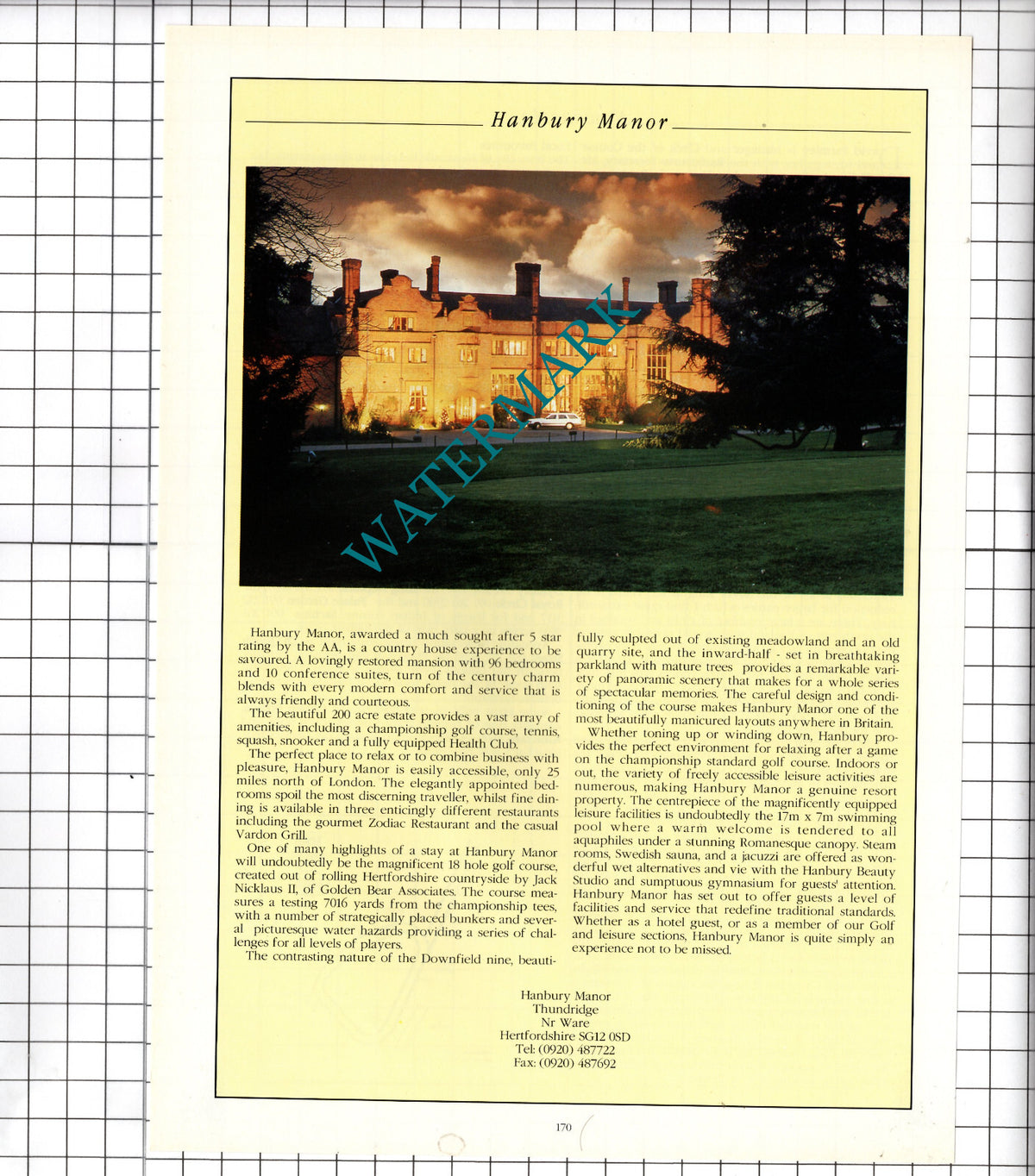 Hanbury Manor Thundridge Hertfordshire Advert - 1995 Cutting