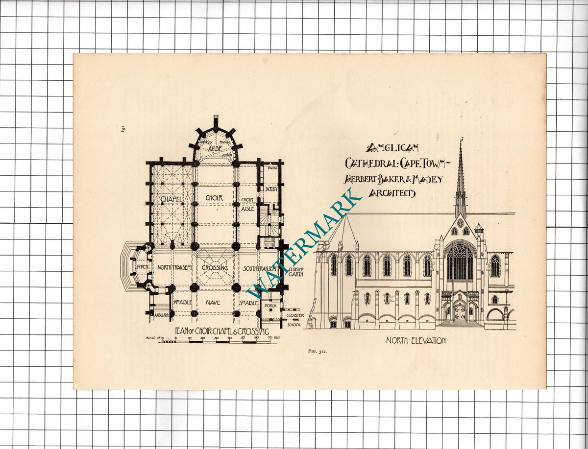 Anglican Cathedral Cape Town South Africa Herbert Baker & Masey - c.1910 Cutting