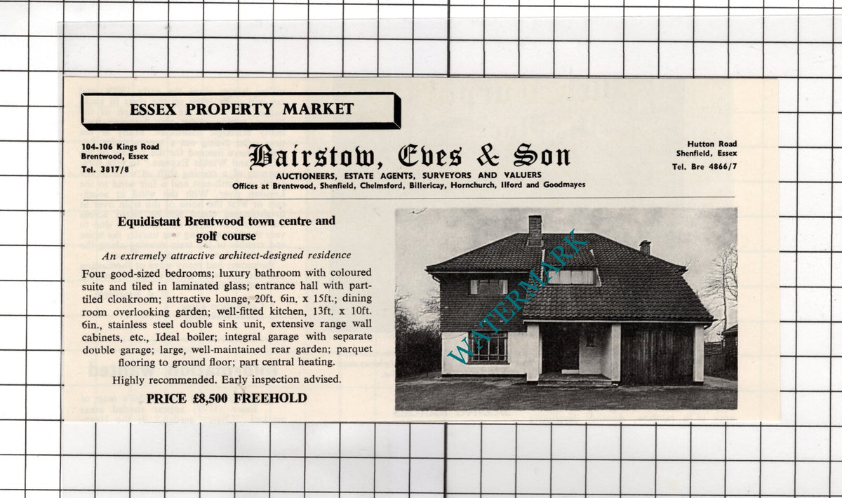 Brentwood Essex House Sale Advert - 1964 Cutting