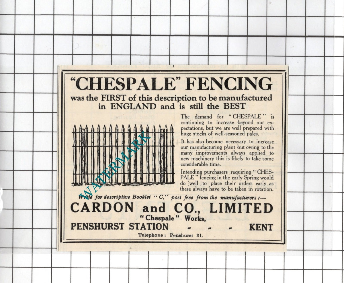Cardon and Co Ltd Penshurst Station Kent Chespale Works - 1926 SMALL Advert