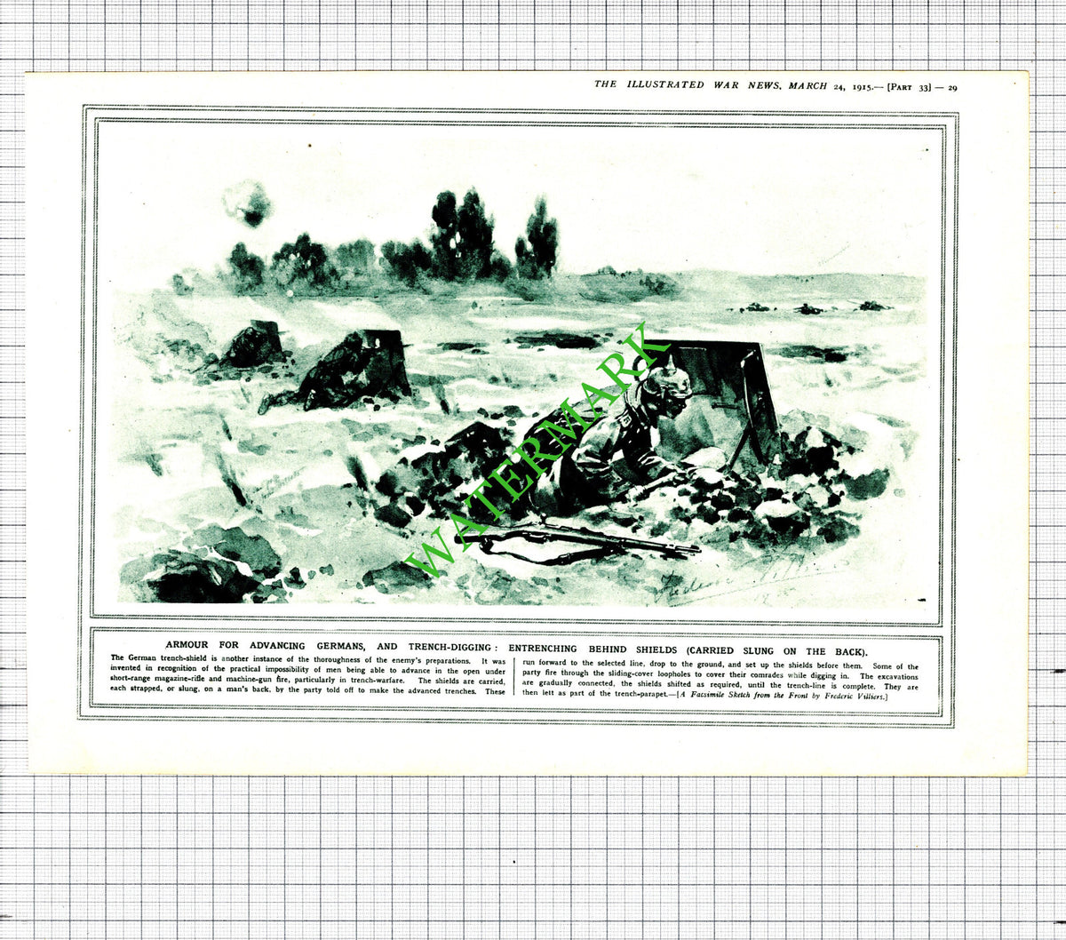 Germans Using Trench Shields World War One WW1 - 1915 Cutting / Print
