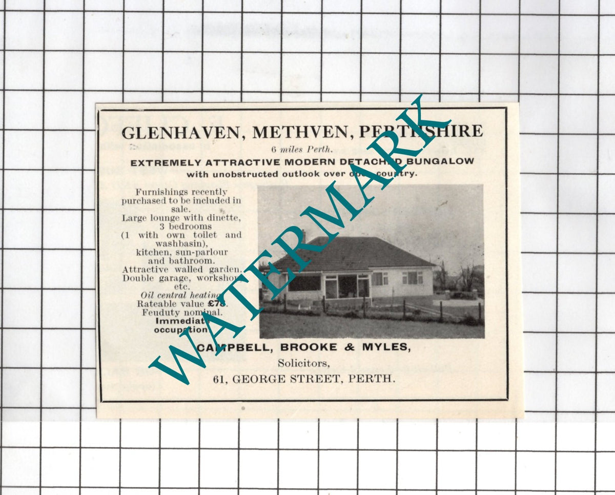 Glenhaven Methven Perthshire Small House Sale Advert - 1967