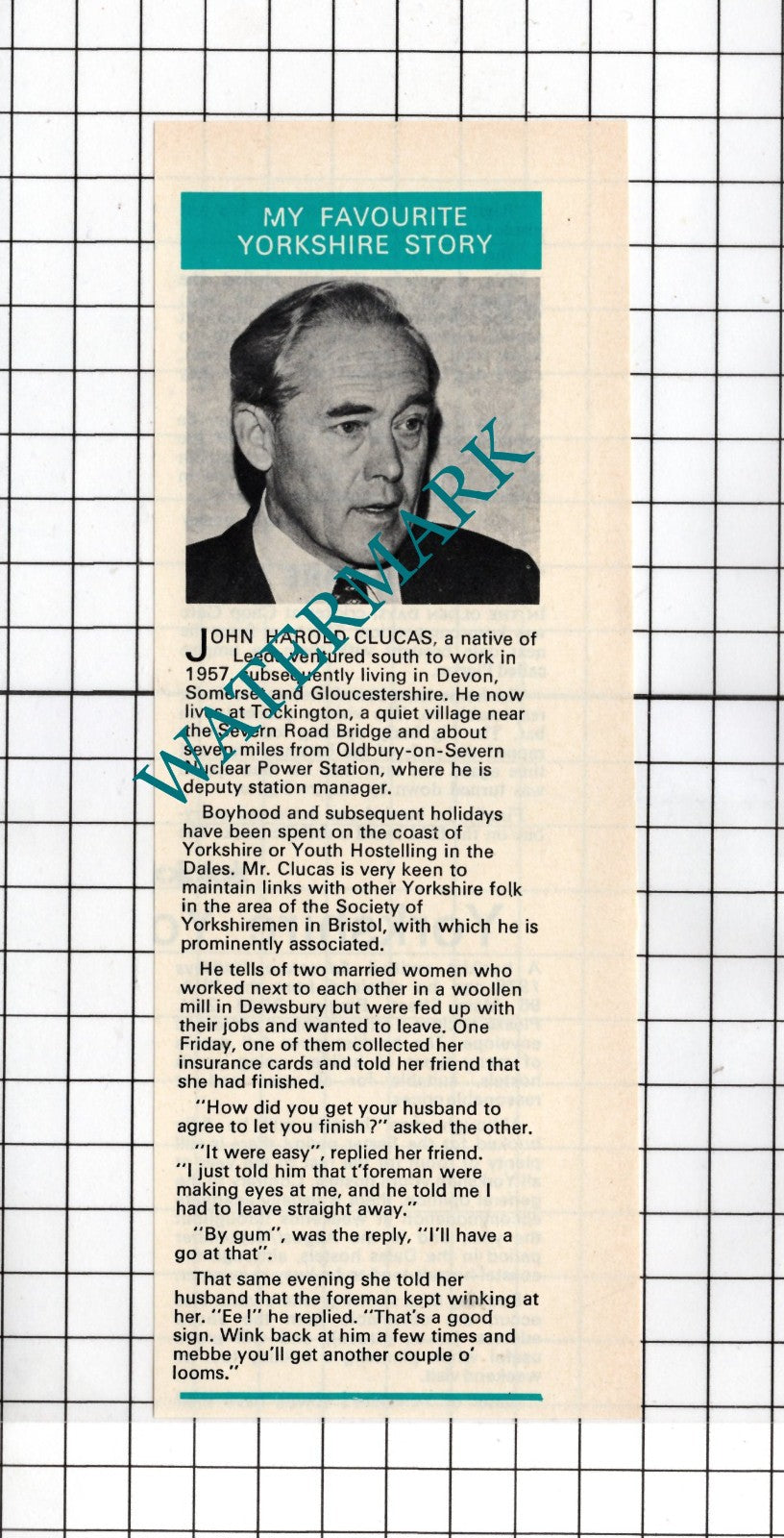 John Harold Clucas Leeds Yorkshire - 1979 Small Clipping